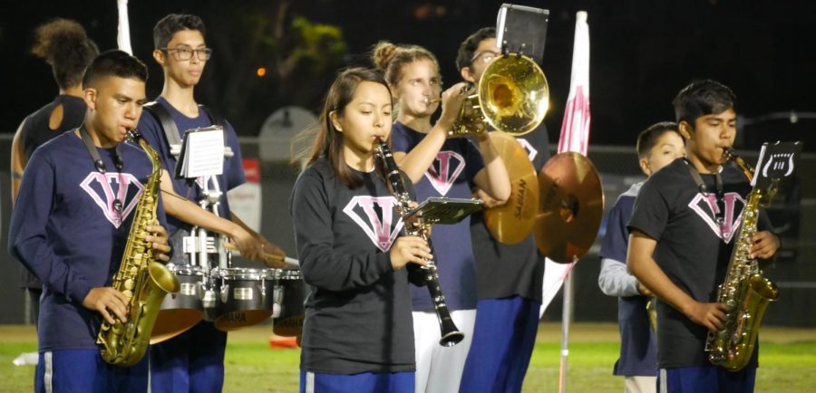 The band performing at the Pink Out game.