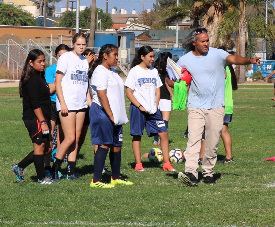 New soccer coach, Mr. Chaka Forman, at first tryouts of the season.