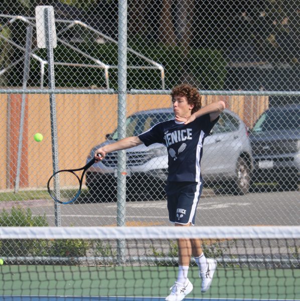 Against the Wildcats: Junior Zach Lev returns in a 7-0 win against the
University Wildcats, Wednesday April 17.