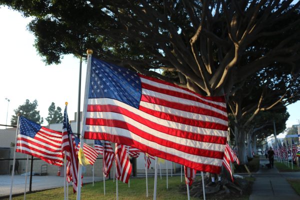 Veterans Park: The American Flag waves in tribute on Veterans Day in Culver City.