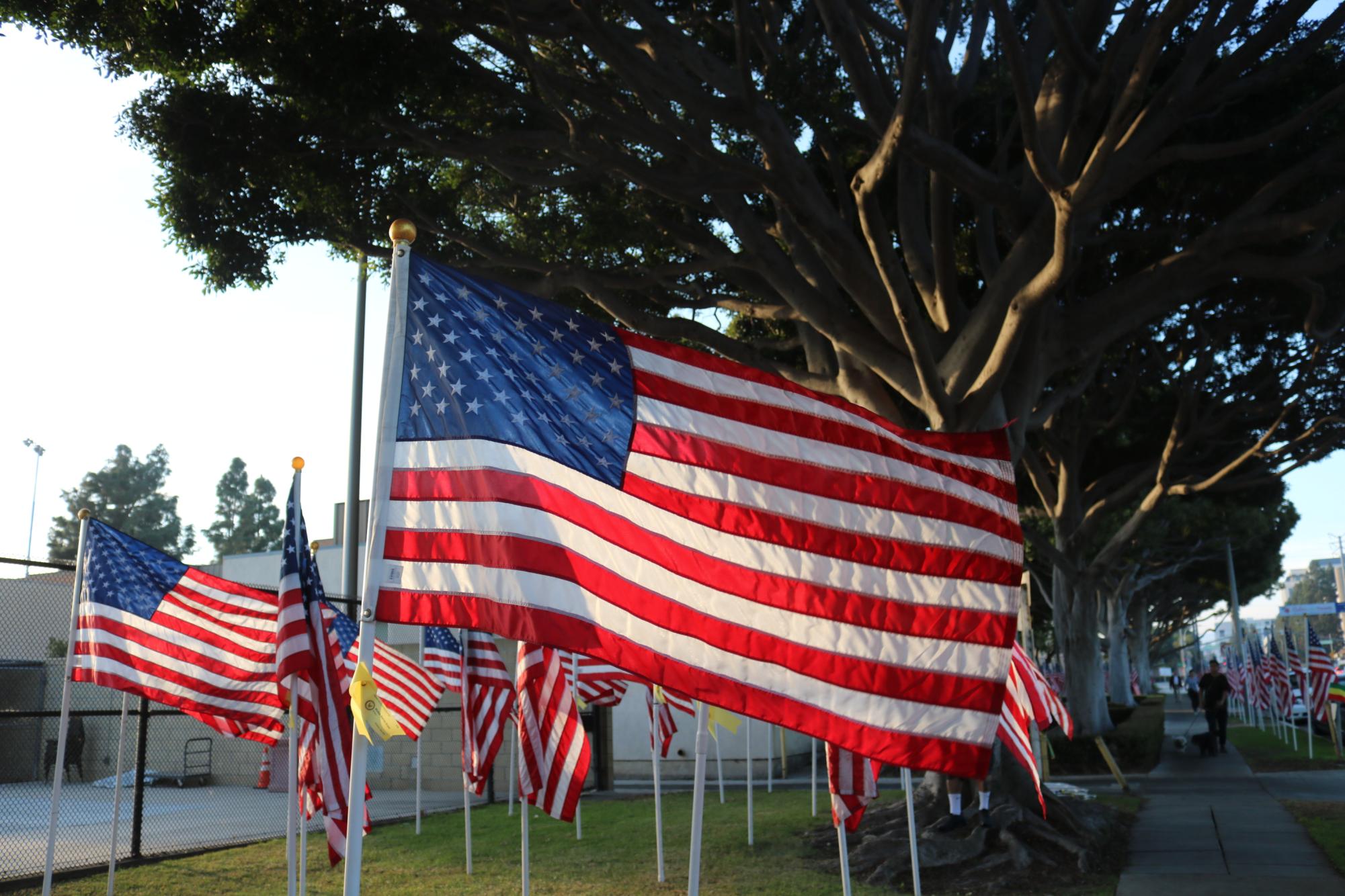 Veterans Park: The American Flag waves in tribute on Veterans Day in Culver City.