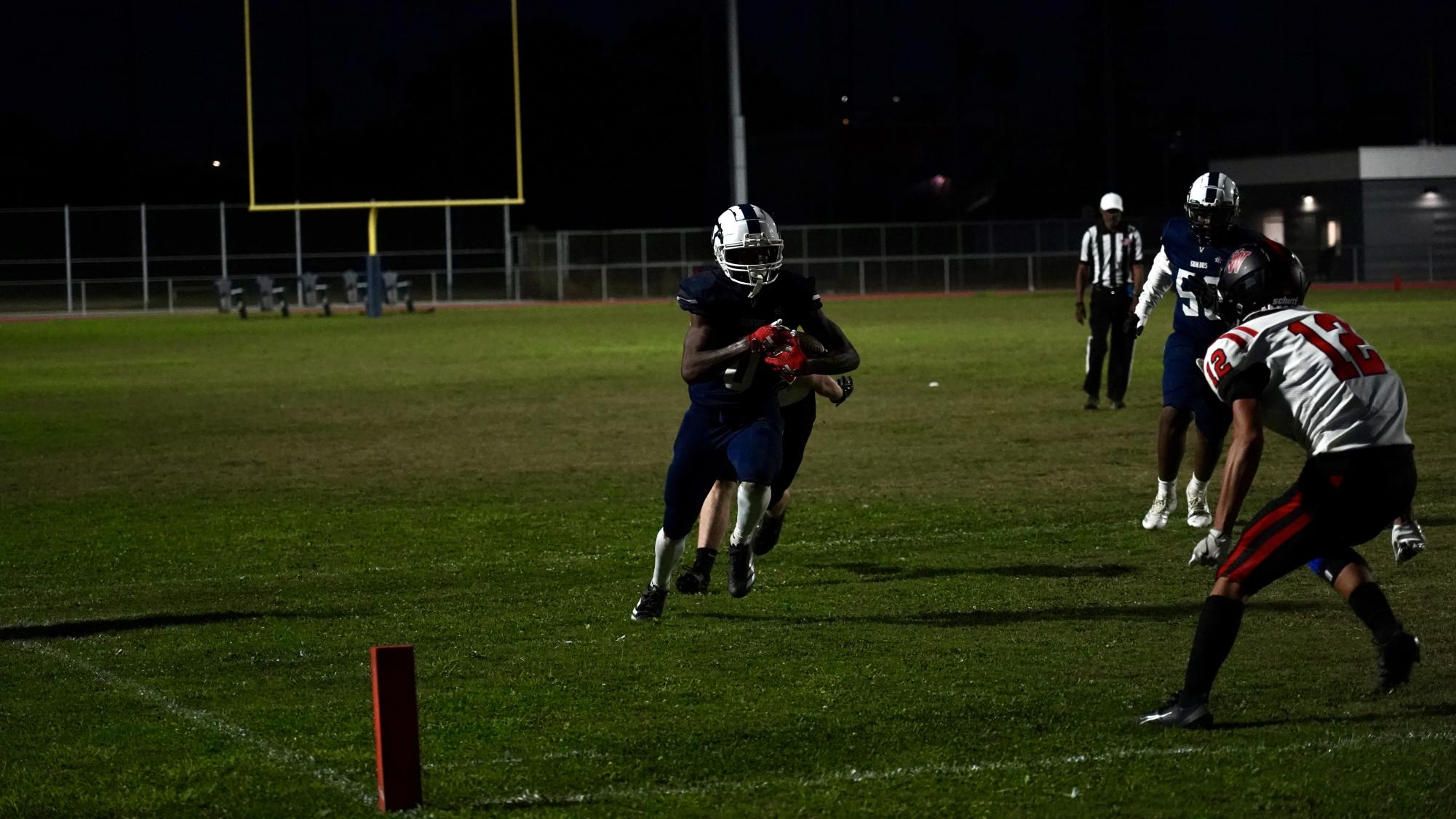 Against the Wolverines: Senior Joshua Aaron, a running back, hustles into the end zone for a touchdown against Harvard-Westlake September 5. The Gondoliers won 17-3.