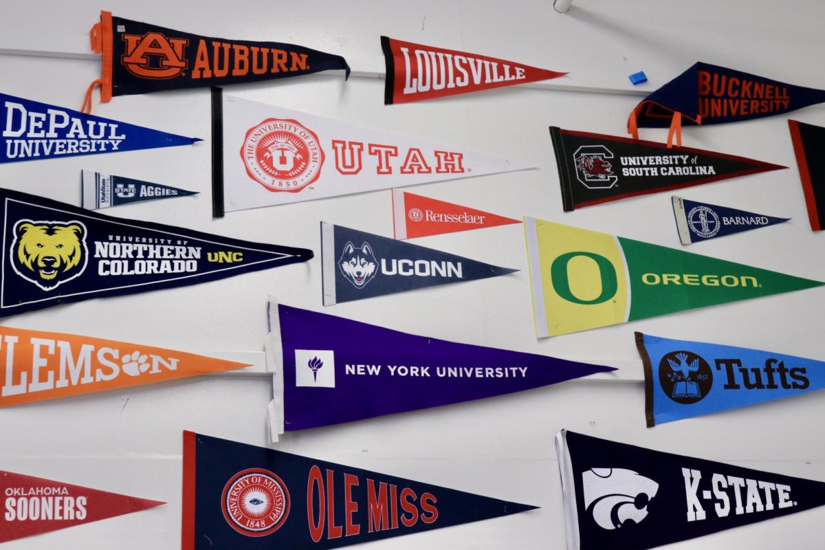 A future beyond Venice: College pennants decorate the walls of the College Center and showcase various schools.