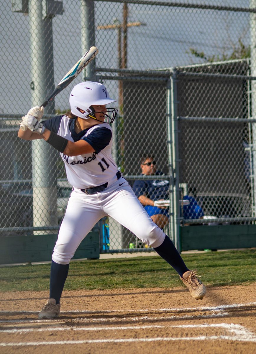 Batter up: Sophomore Kiara King ready to swing at the April 8 game against LACES 22-1.