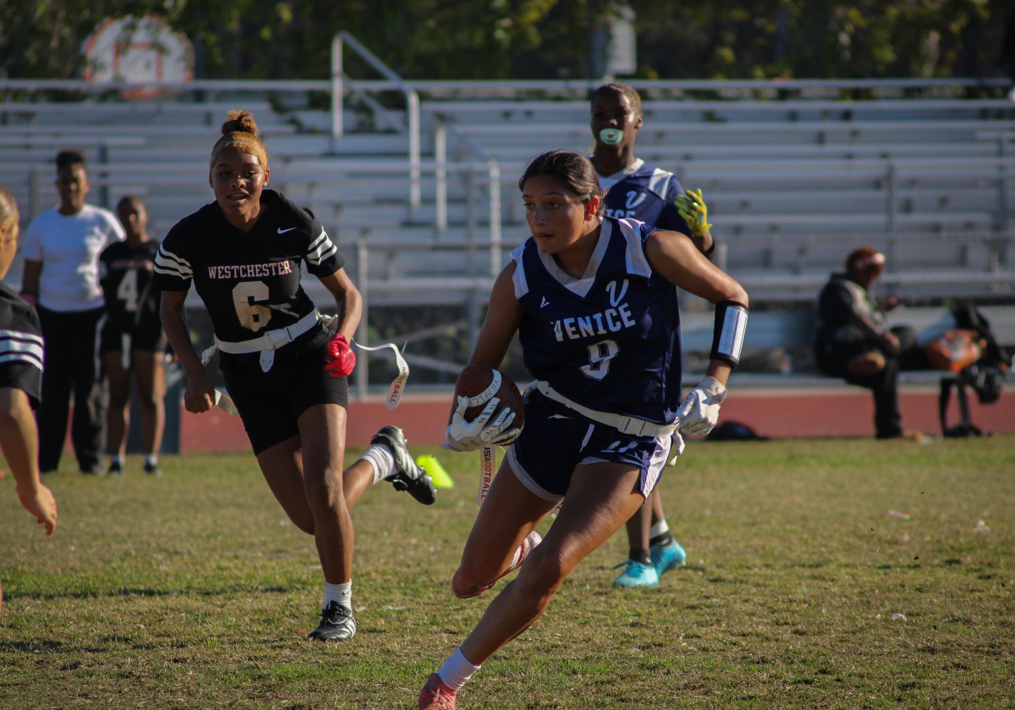 Hustle: Senior Khalia Rodriguez runs down the field at the home game against Westchester, 20-6, October 20.